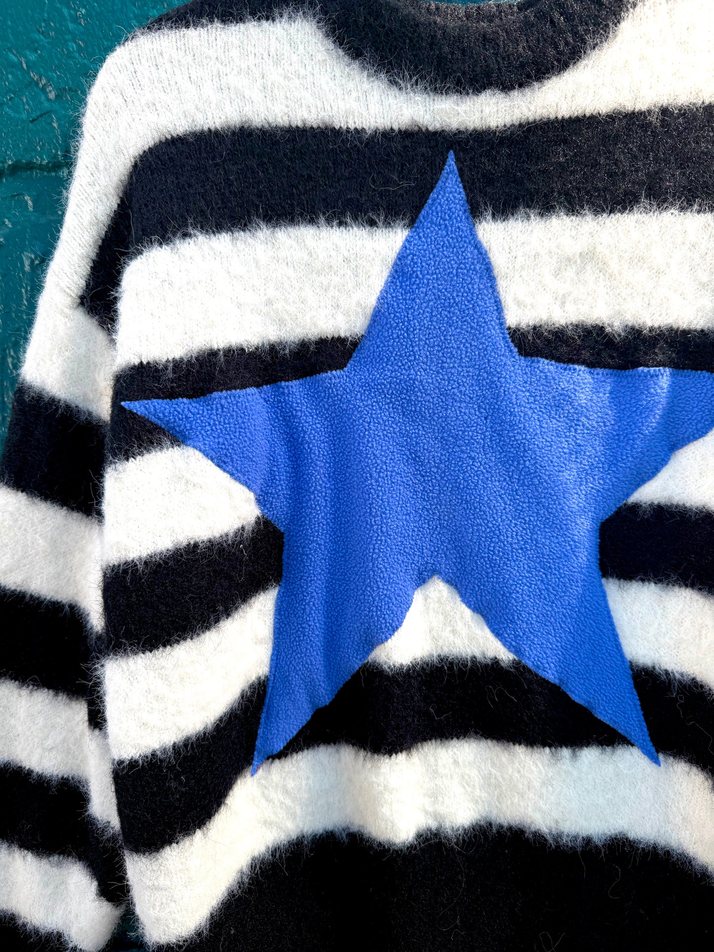 Striped Fuzzy Star Sweater (S/M)