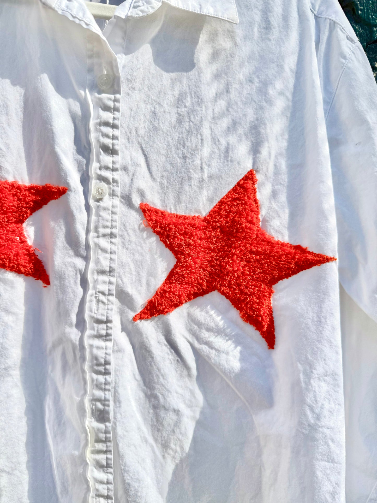 White & Fuzzy Star Boob Button-Up (M/L)