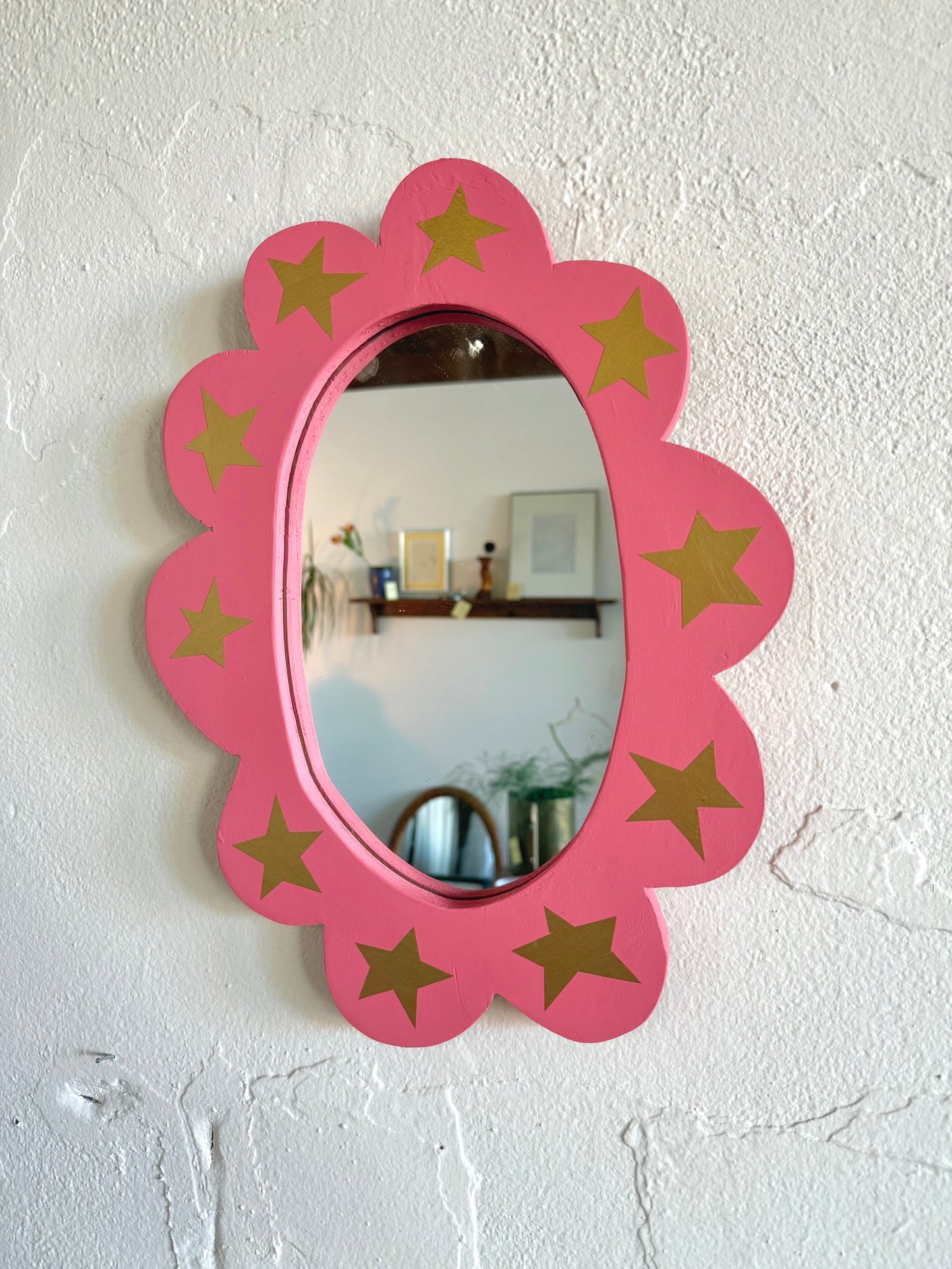 Pink & Gold Star Scalloped Mirror