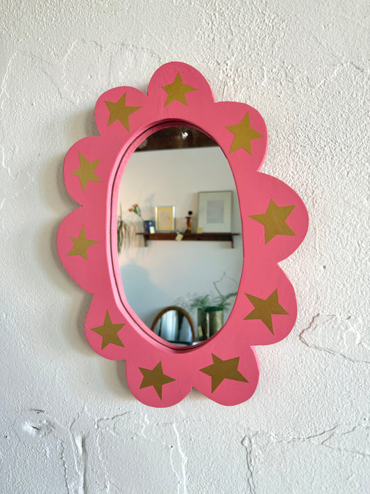 Pink & Gold Star Scalloped Mirror