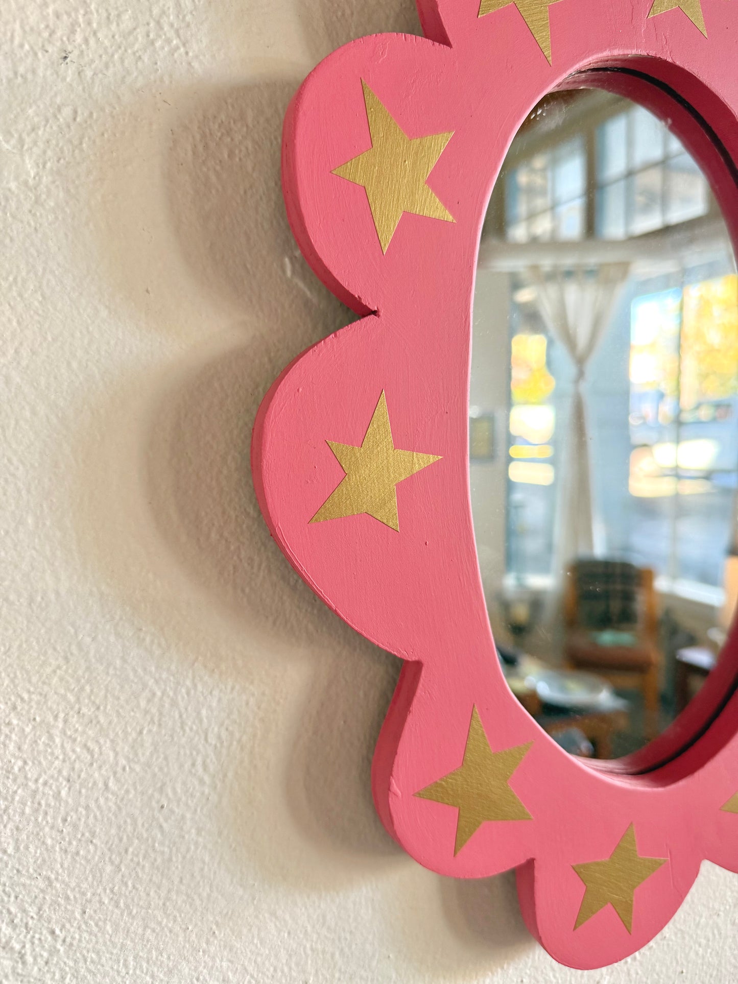 Pink & Gold Star Scalloped Mirror
