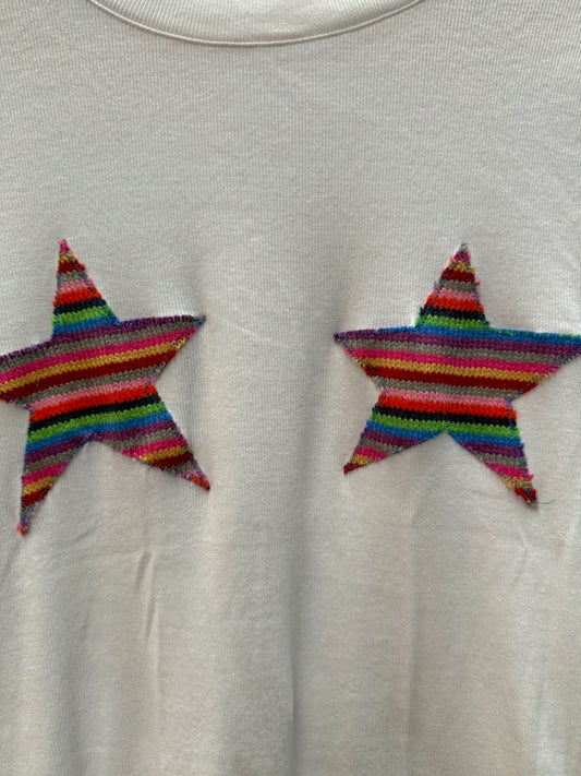 Knit star boobs white t-shirt (L)