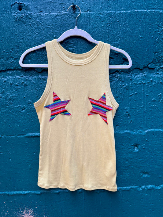Knit star boobs yellow tank (M)