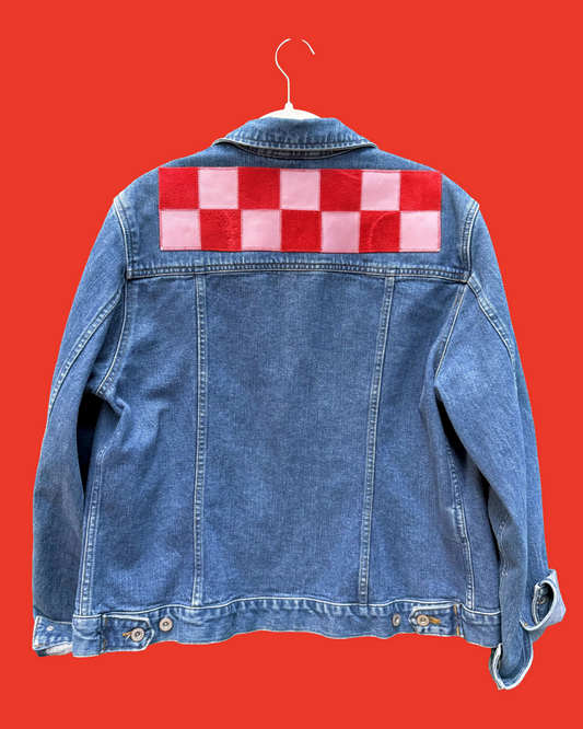 Checkered leather denim jacket (L/XL)