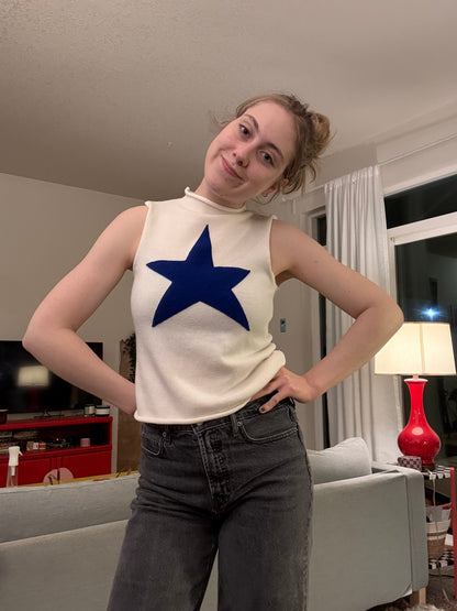 Cream and cobalt knit tank (S/M)