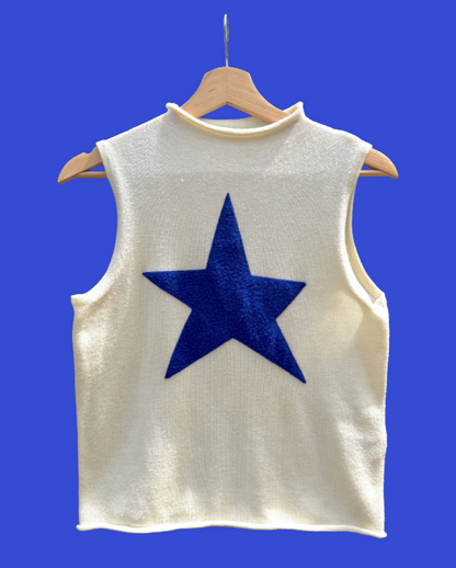 Cream and cobalt knit tank (S/M)