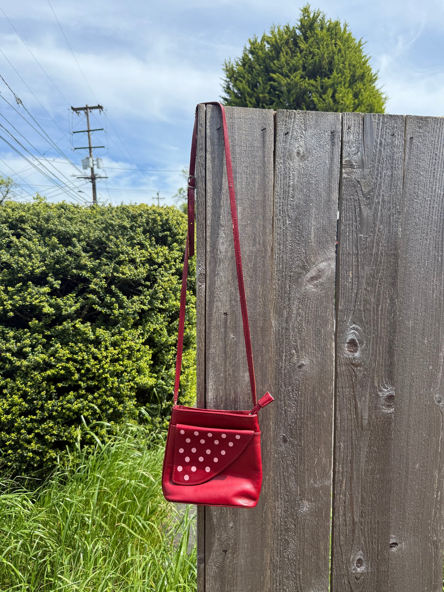 Red and pink leather crossbody