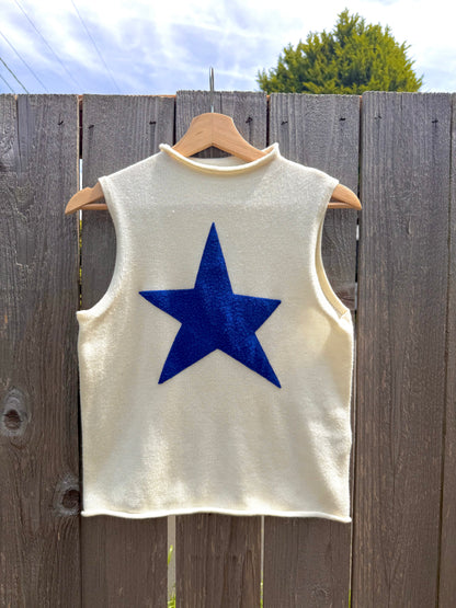 Cream and cobalt knit tank (S/M)