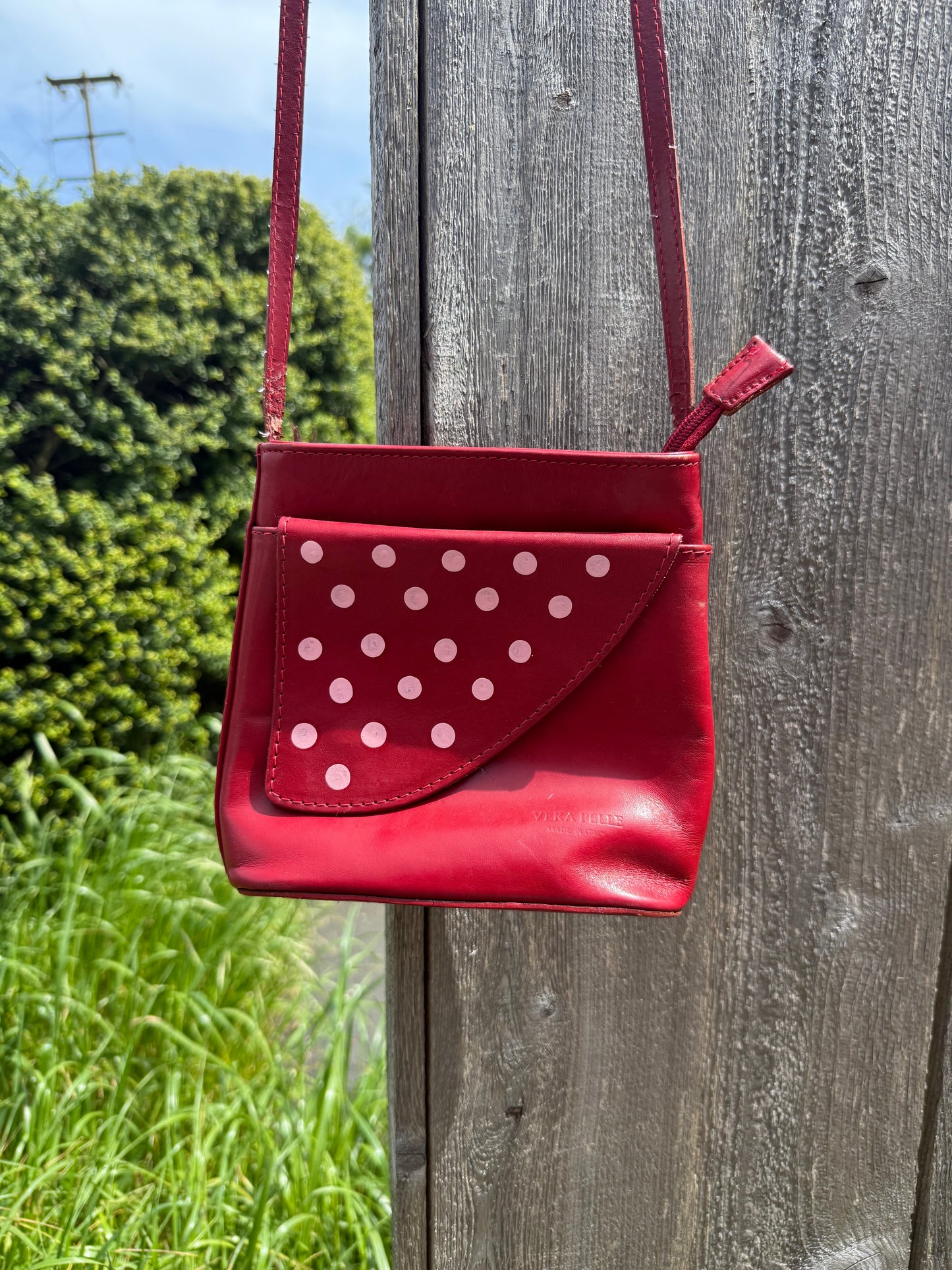 Red and pink leather crossbody