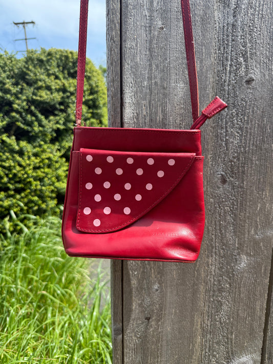 Red and pink leather crossbody