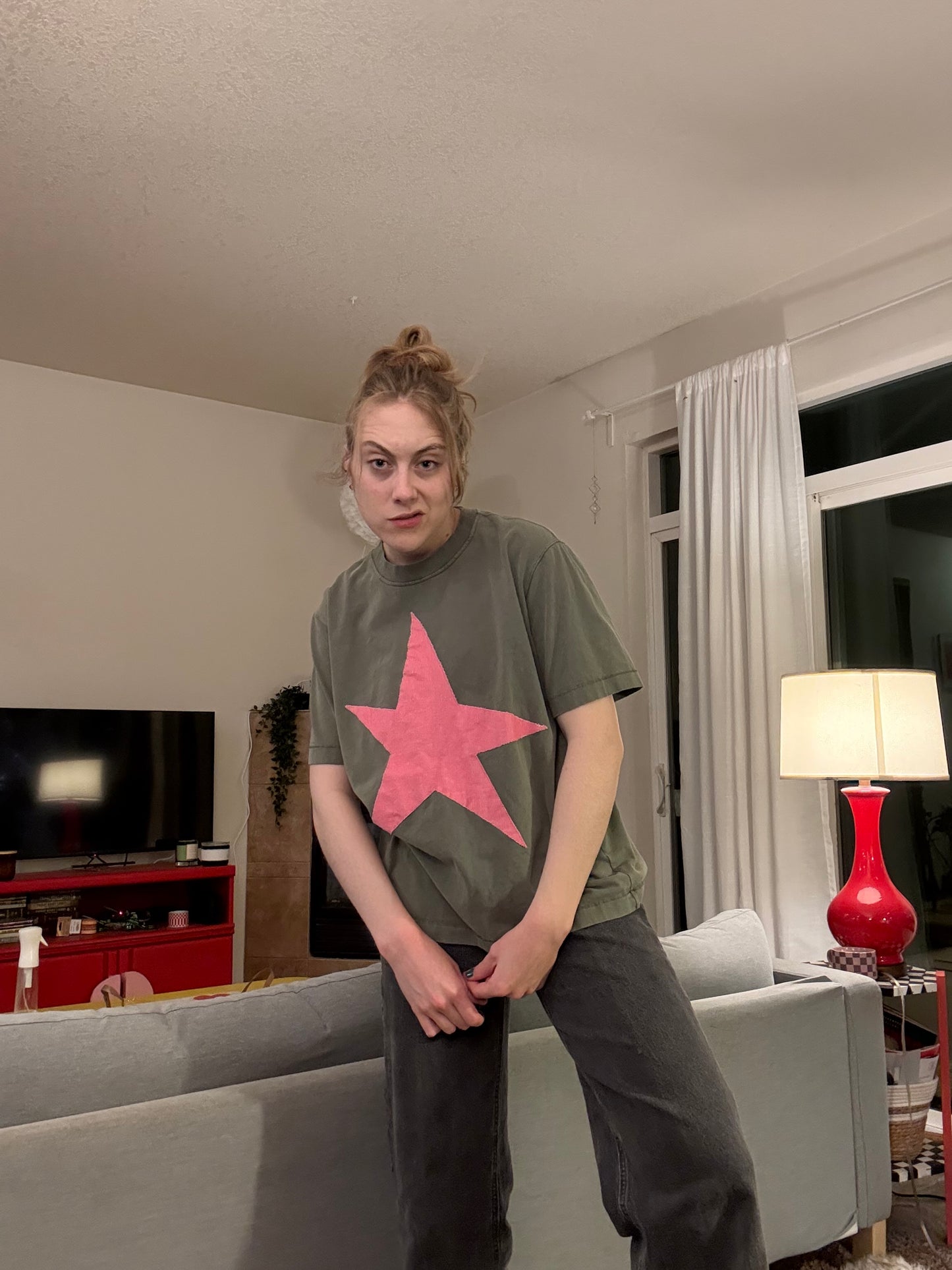 Green and pink star tee (L/XL)