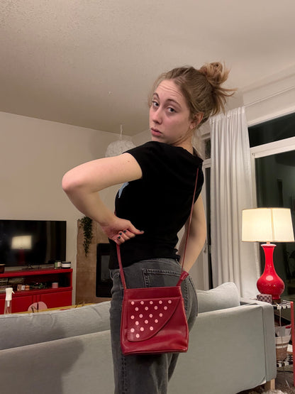 Red and pink leather crossbody