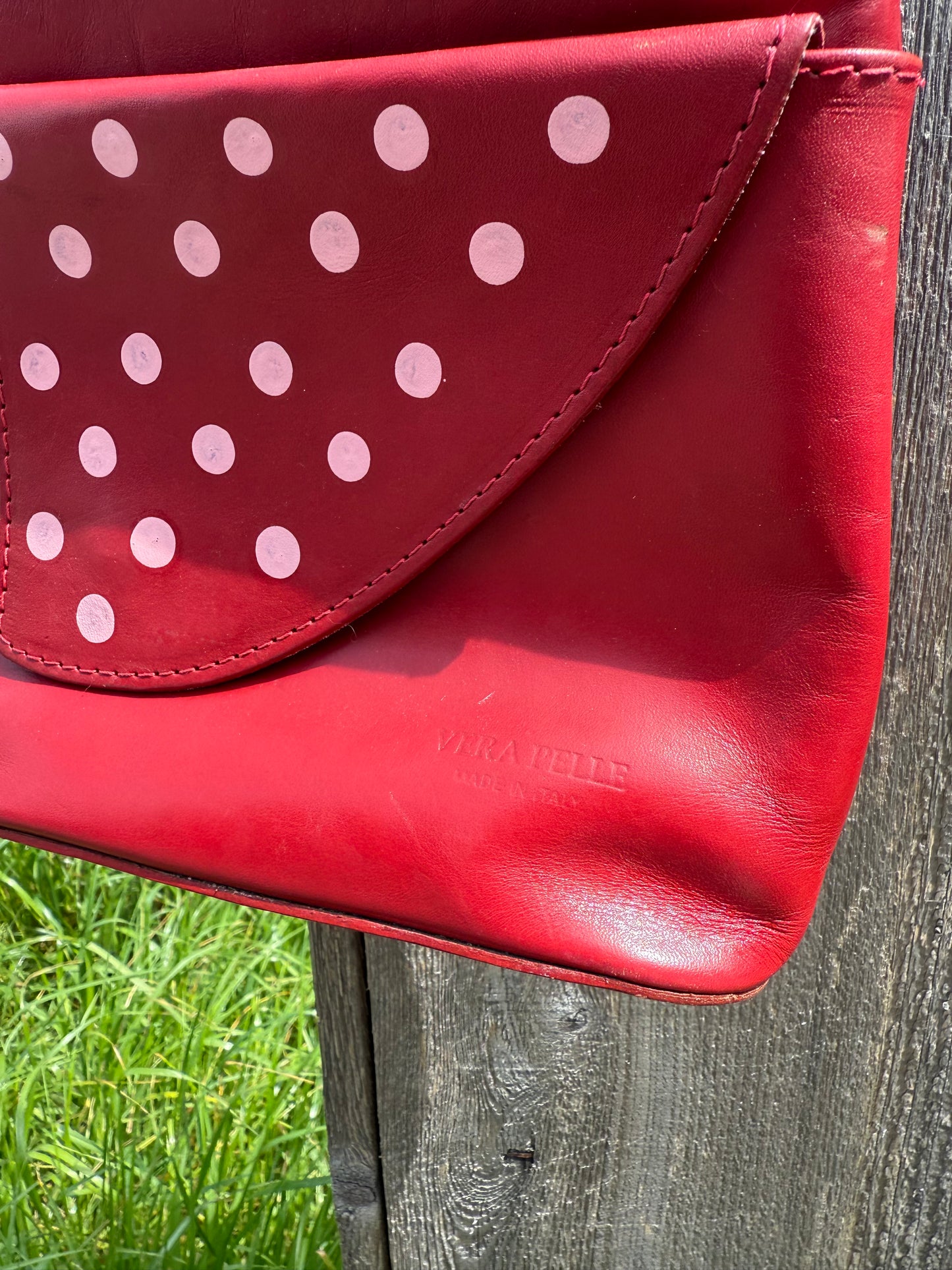 Red and pink leather crossbody