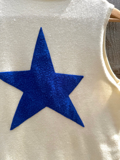 Cream and cobalt knit tank (S/M)