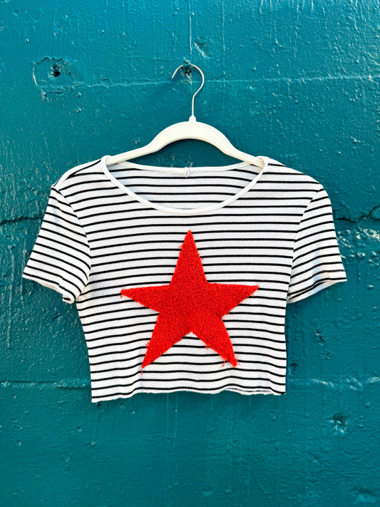 Striped Red Star T-Shirt (S)