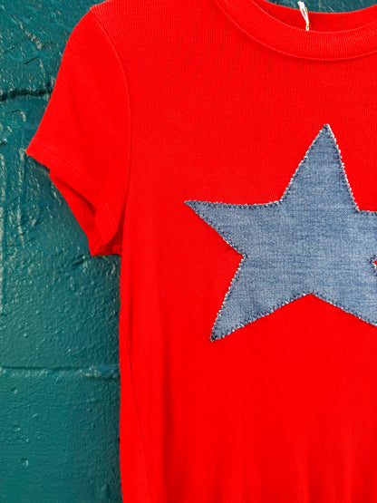 Red & Denim Star T-Shirt (M)
