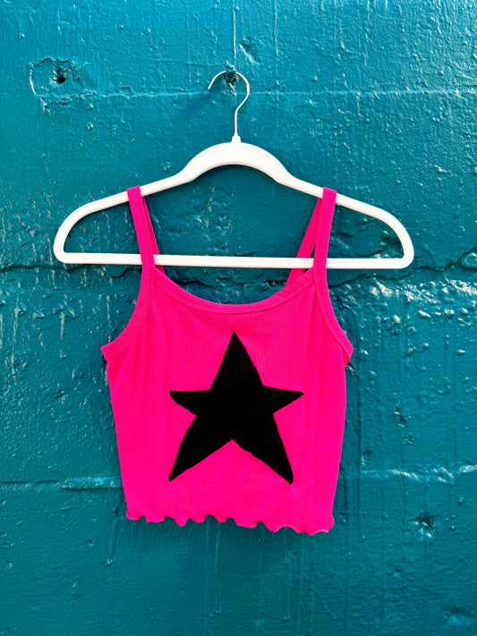 Pink & Fuzzy Black Star Tank (S/M)