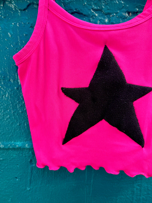 Pink & Fuzzy Black Star Tank (S/M)