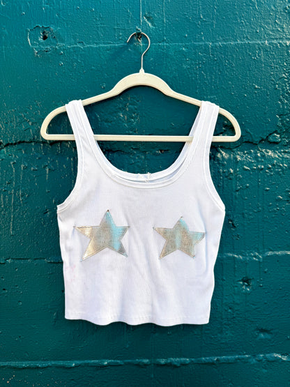 White & Silver Star Boob Tank (XL)