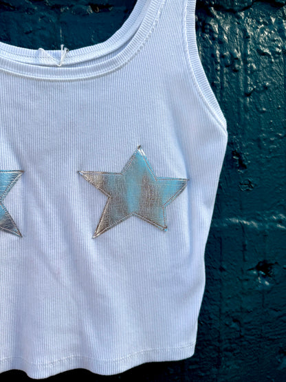 White & Silver Star Boob Tank (XL)