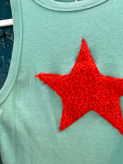 Mint & Fuzzy Orange Star Tank (L)