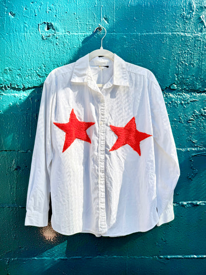 White & Fuzzy Star Boob Button-Up (M/L)