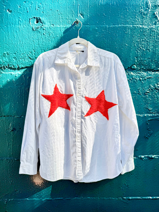 White & Fuzzy Star Boob Button-Up (M/L)