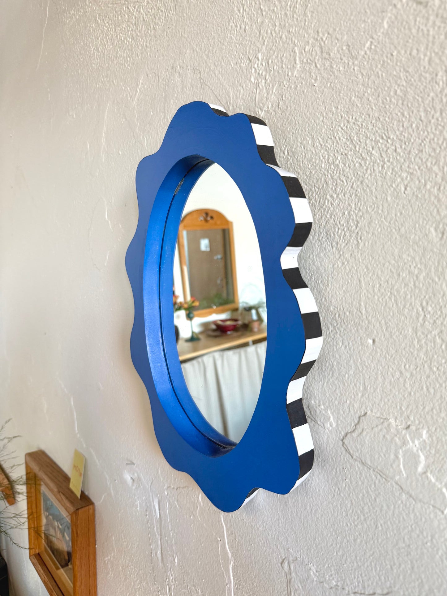 Blue Checkered Oval Mirror