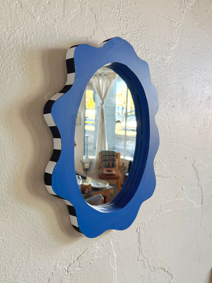 Blue Checkered Oval Mirror