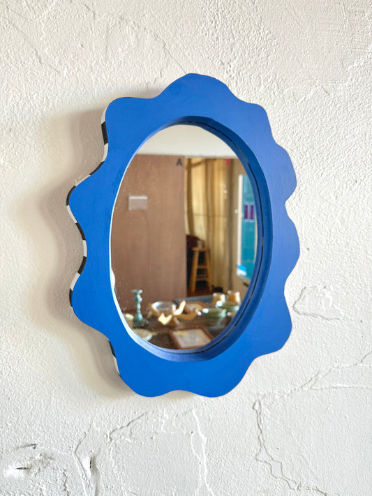 Blue Checkered Oval Mirror