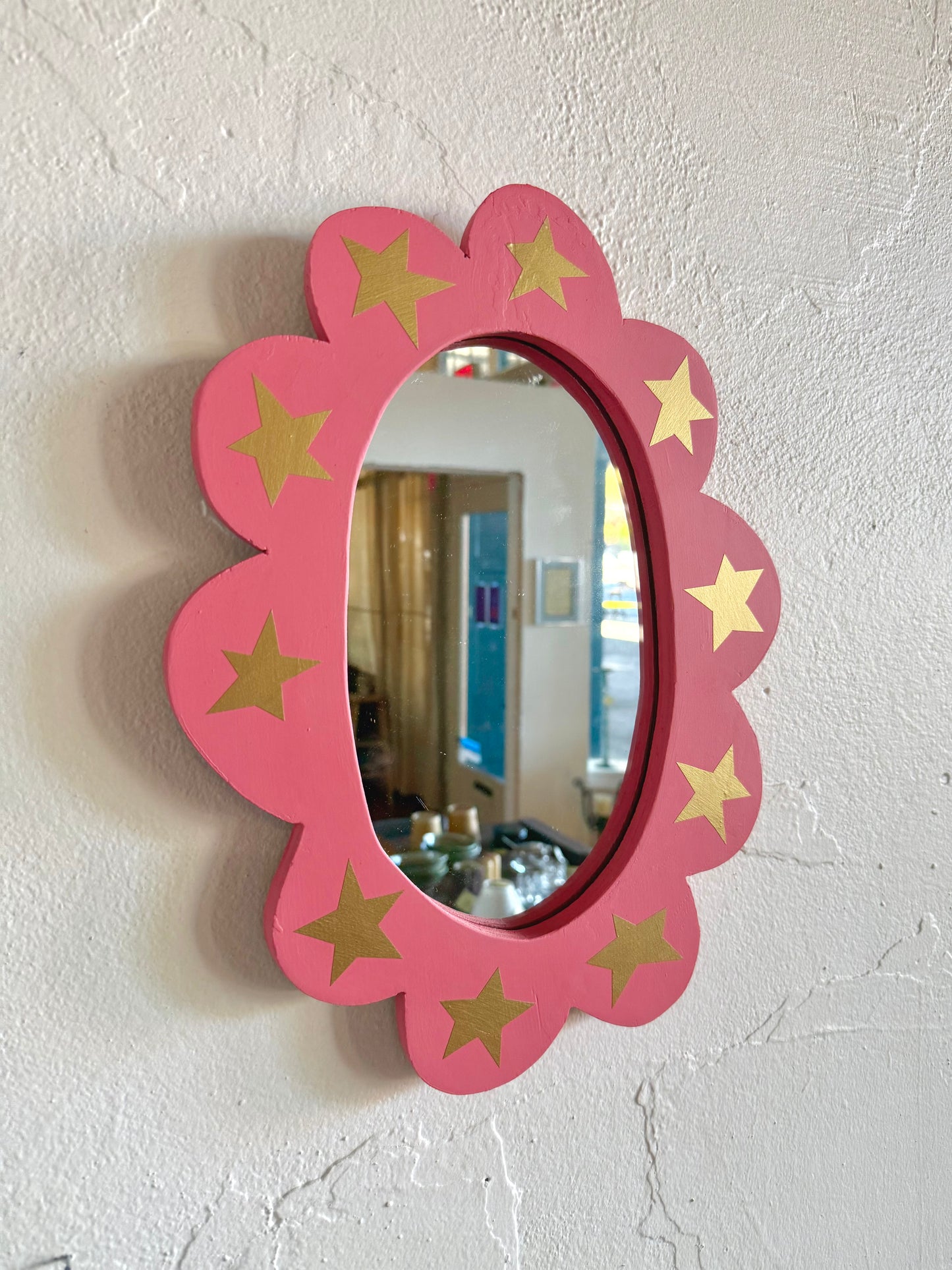 Pink & Gold Star Scalloped Mirror