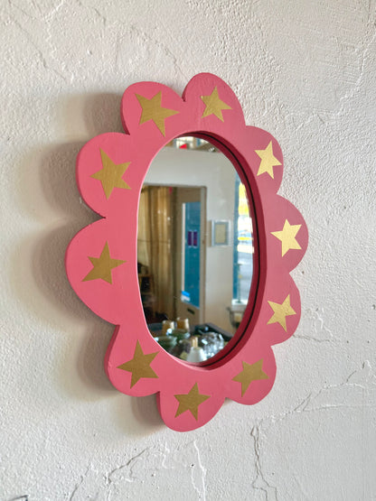 Pink & Gold Star Scalloped Mirror