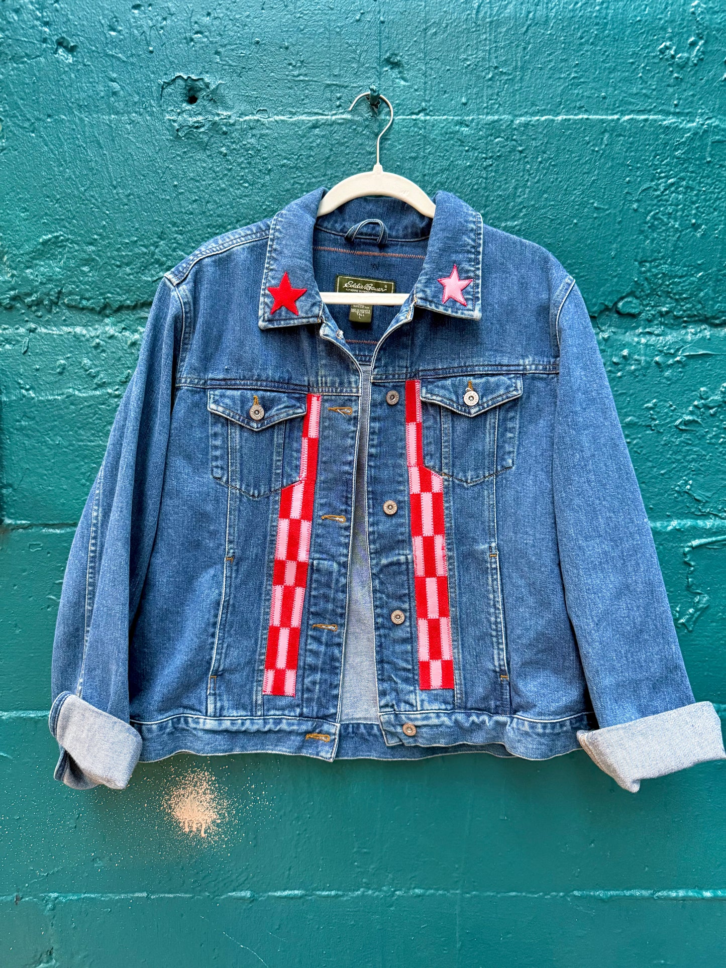 Checkered leather denim jacket (L/XL)