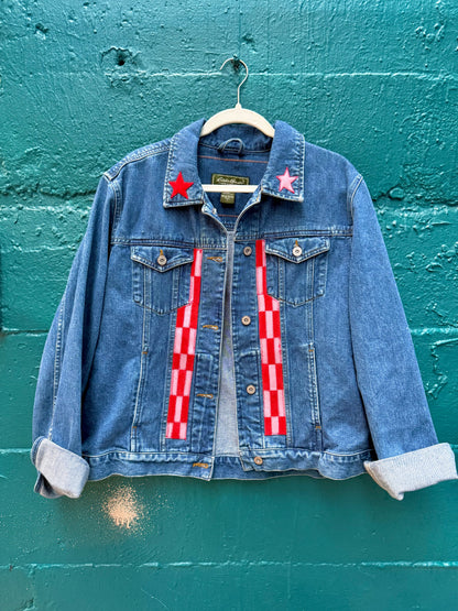 Checkered leather denim jacket (L/XL)