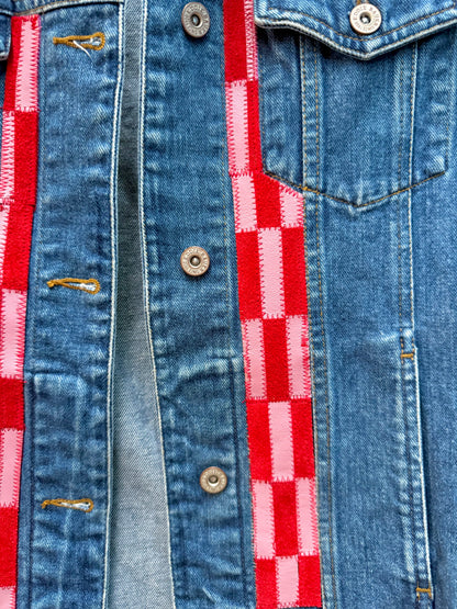 Checkered leather denim jacket (L/XL)