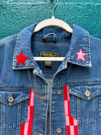 Checkered leather denim jacket (L/XL)