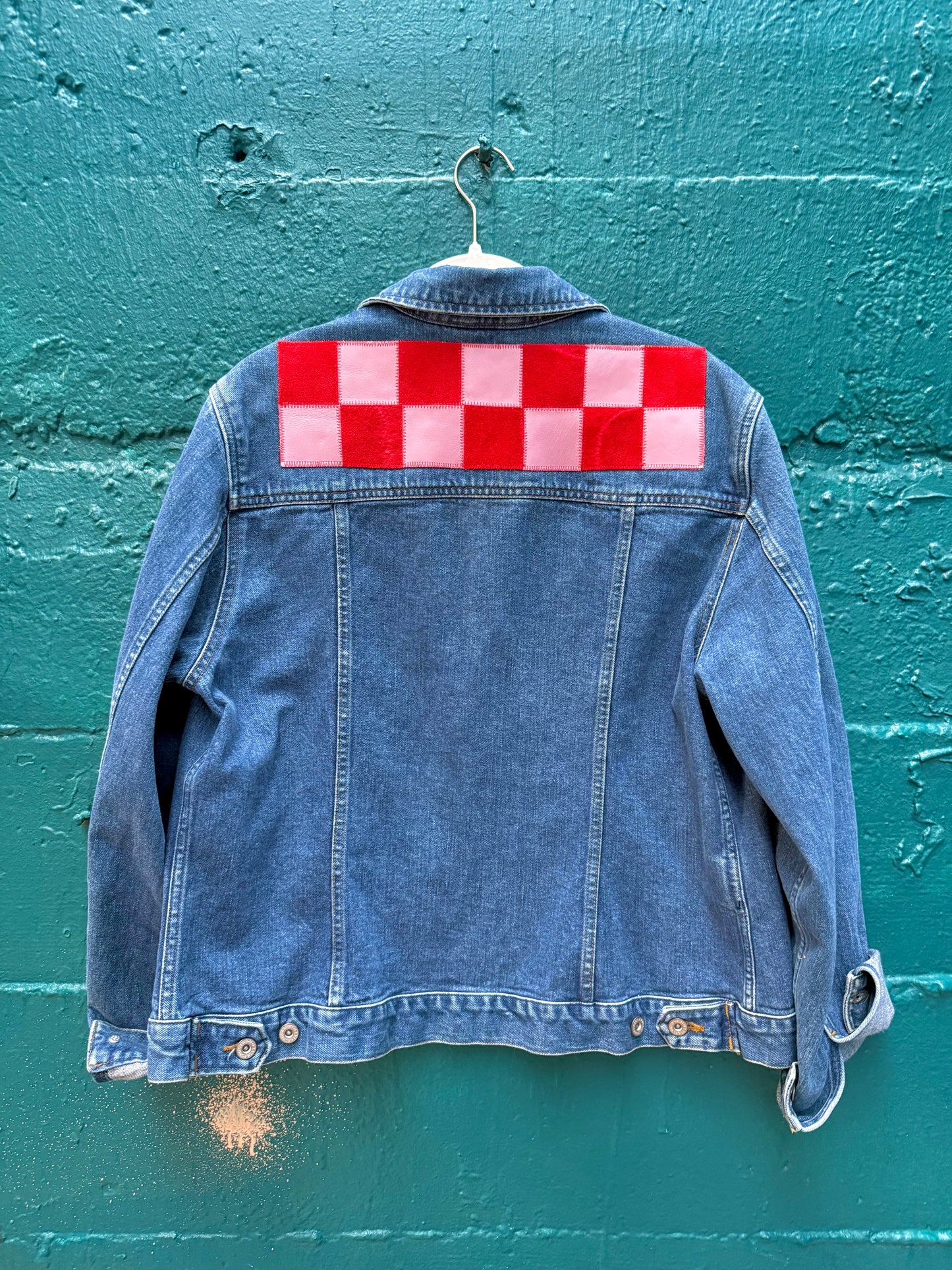 Checkered leather denim jacket (L/XL)
