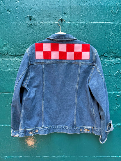Checkered leather denim jacket (L/XL)