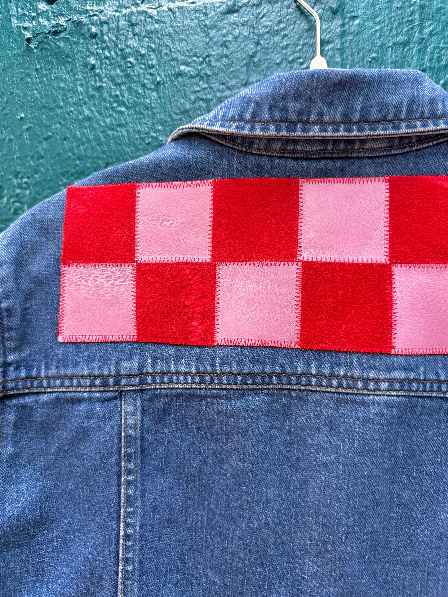 Checkered leather denim jacket (L/XL)