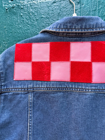 Checkered leather denim jacket (L/XL)