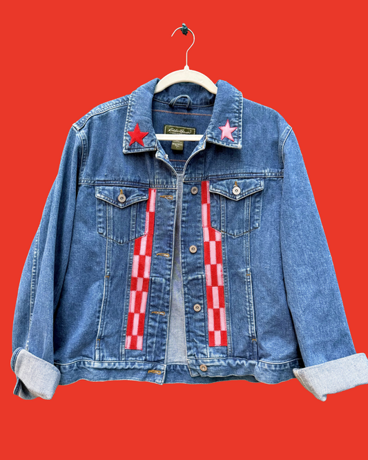 Checkered leather denim jacket (L/XL)