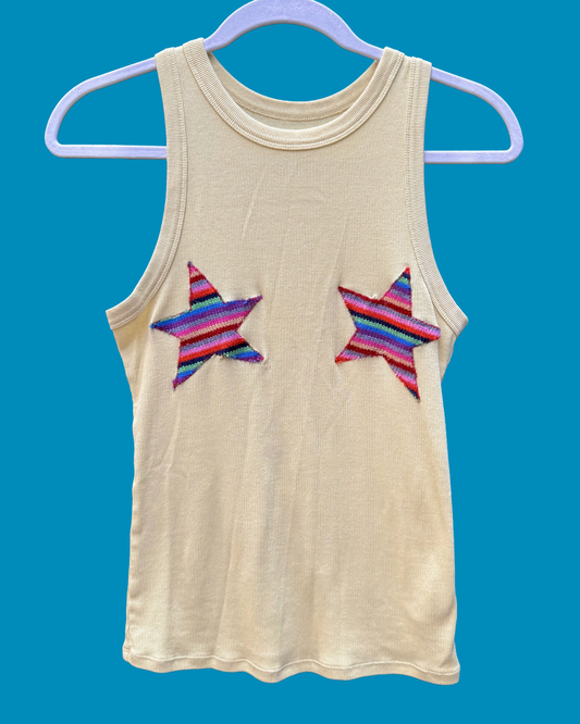 Knit star boobs yellow tank (M)
